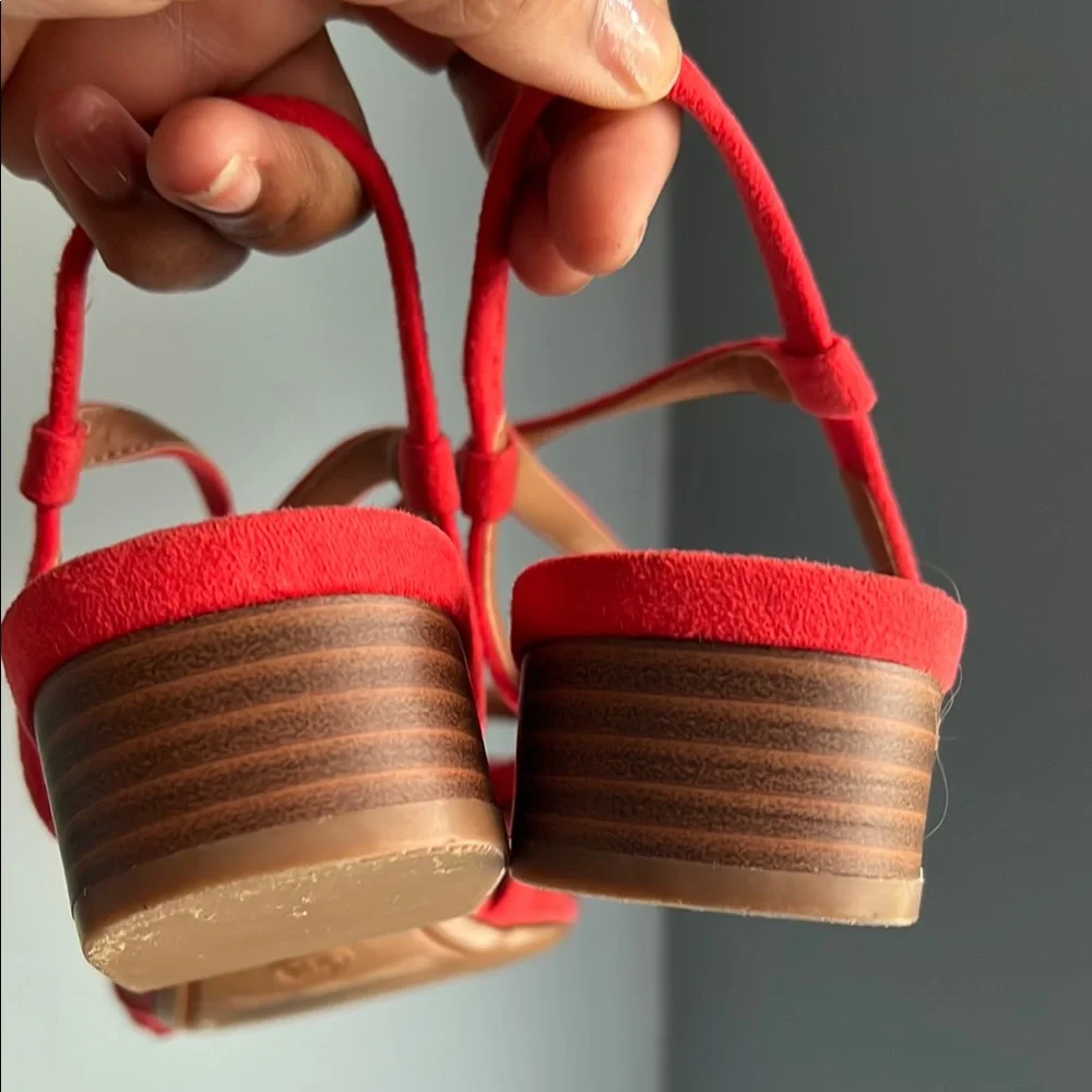 a new day | Red Strappy Sandals Faux Suede Small Heel Size 9.5